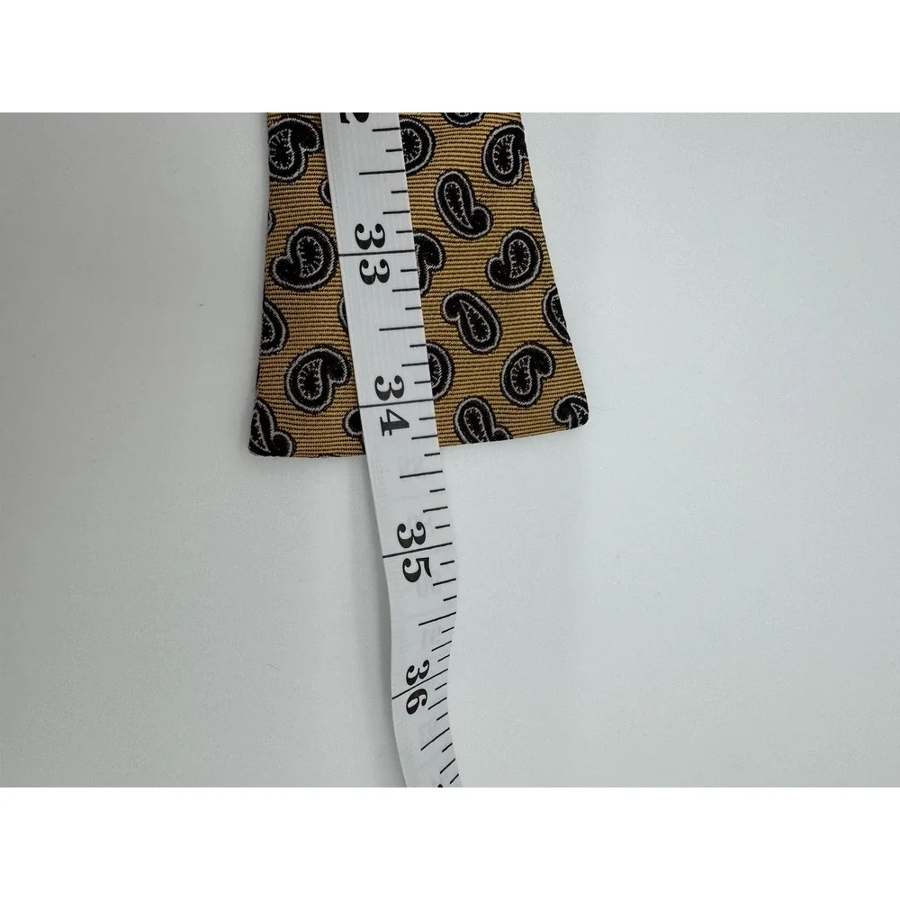 Vintage Silk Self Tie Bow Tie Gold Black Paisley Hand Made USA Adjustable